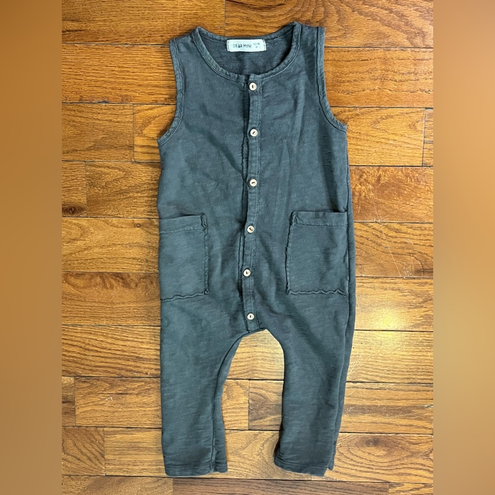 Dear Mini Sleeveless Dark Grey Baby Romper 100% Organic Cotton 12–18M